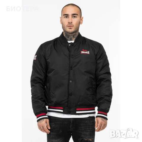 Оригинално мъжко яке LONSDALE бомбър XL – черно, ново, с етикети