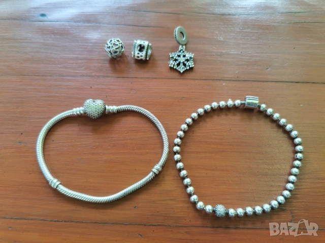 сребърна гривна Пандора PANDORA -2 БРОЯ И ВИСУЛКИ