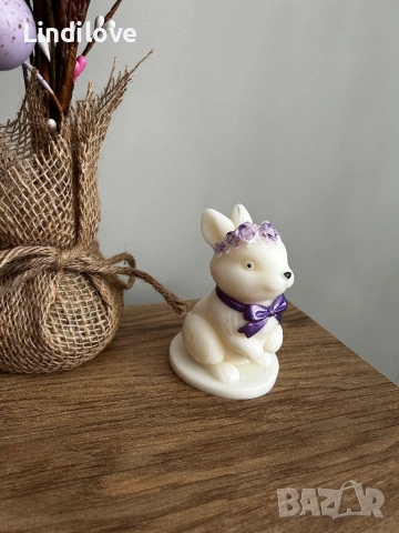 Ръчно изработена соева свещ зайче, снимка 7 - Други - 53996683