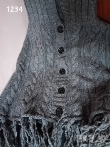 Дебело марково пончо от вълна и мохер 70 %, снимка 5 - Шалове - 52676862