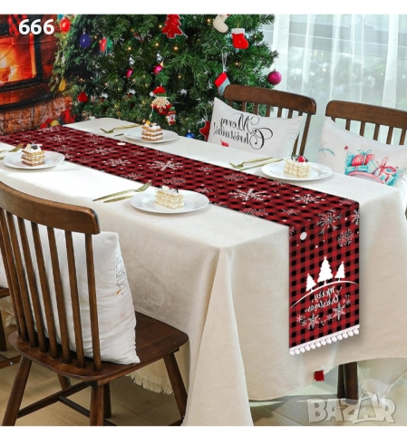 Коледна пътека за маса MACTING (червена/черна карирана пътека за маса, 2.74см x 0.27 см