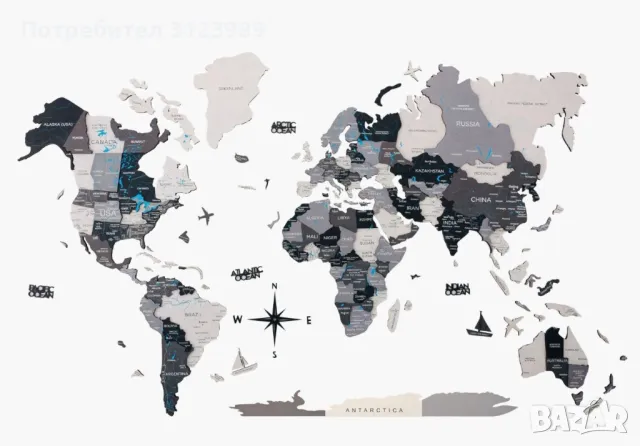 СВЕТЕЩА МАГНИТНА дървена 3D карта на света от чужбина, снимка 2 - Декорация за дома - 49020749