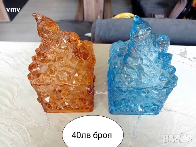 Стара стъклена захарница джудже 