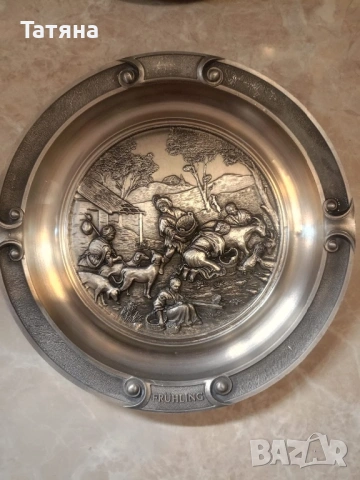 Уникални немски Декоративни чинии от калай 95% , снимка 3 - Декорация за дома - 54230654