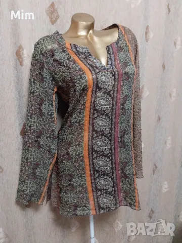 L Ефирна туника в кафяво с дълъг ръкав , снимка 2 - Туники - 49900262