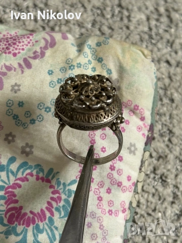 Възрожденски сребърен пръстен, маркировки корона, снимка 4 - Пръстени - 53940452