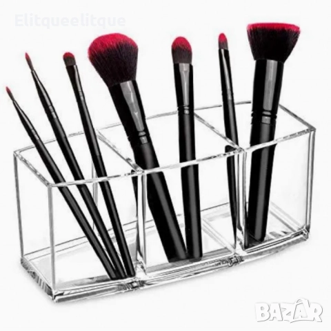 Прозрачен органайзер за съхранение на грим и козметични четки с 3 слота