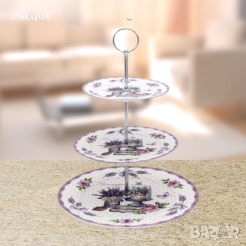 Луксозно плато на 3 етажа, 26см/19см/15см с цветни мотиви, снимка 3 - Други стоки за дома - 52897693