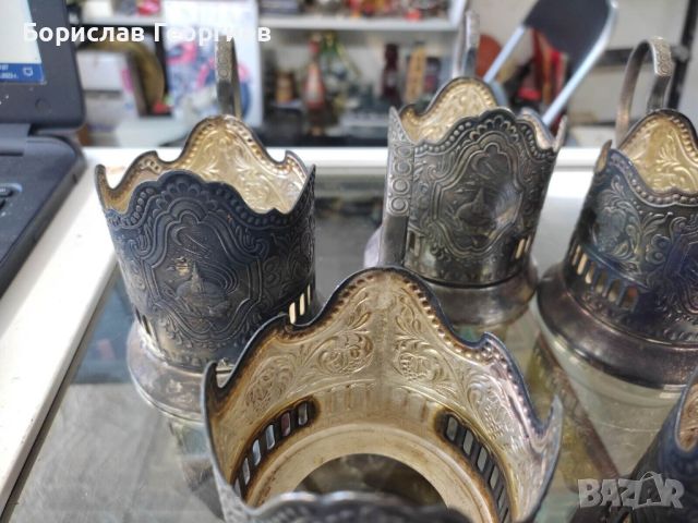 Комплект от шест броя руски посребрени подстакани, снимка 4 - Антикварни и старинни предмети - 45092894