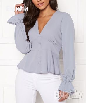 Bubbleroom дамска синя риза блуза с широки ръкави р-р M, снимка 1 - Ризи - 45157066