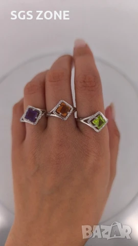 СРЕБЪРЕН ПРЪСТЕН ОТ ТАЙЛАНД СЪС ПЕРИДОТ ЦИТРИН ИЛИ АМЕТИСТ, снимка 2 - Пръстени - 51179041