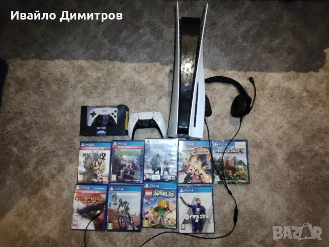 ps5 със два нови контролера и слушалки +9 игри в запазено състояние 