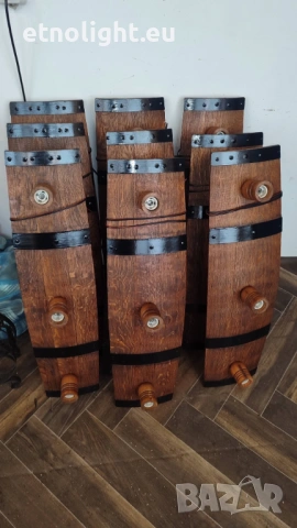 Полилеи от автентични рестарирани бъчви с ръчно изработени дървени чашки, снимка 14 - Полилеи - 48942453