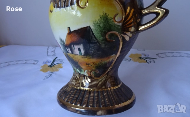 Винтидж керамична ваза, ръчно рисувана от H. Bequet Quaregnon, снимка 5 - Вази - 52650228