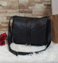 Черна стилна дамска чанта от естествена к. с капак - Elis, снимка 1