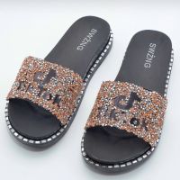 Блестящи дамски плажни чехли с кристали за летни ТикТок, снимка 2 - Чехли - 45399935