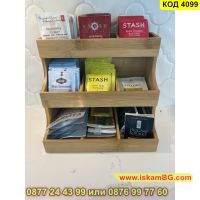 Вертикална кутия органайзер поставка за подреждане на 180 пакетчета чай – от бамбук - КОД 4099, снимка 5 - Органайзери - 45495909