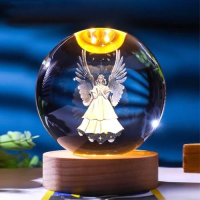 LED Светеща кристална топка/лампа, 3D сензорна - Ангел, снимка 1 - Настолни лампи - 45035048