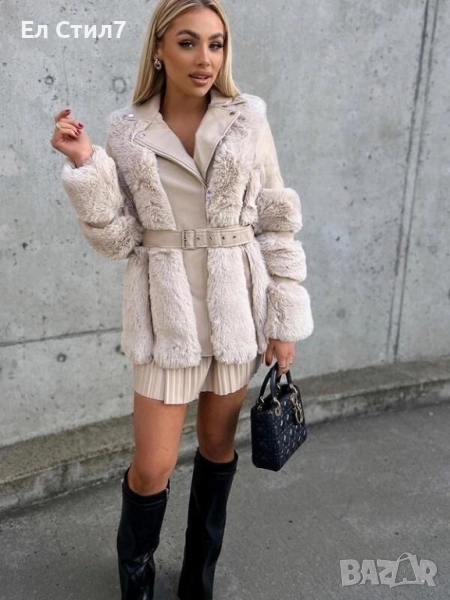 📌#Дамско #кожено #яке с #пух.Италия.С М Л., снимка 1