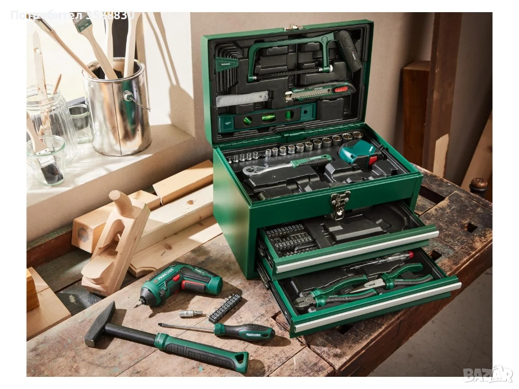 Метален куфар с акумулаторна отвертка PARKSIDE PWBM A1, с отвертка PAS D7, 1,5Ah, 4V, 92 части , снимка 1