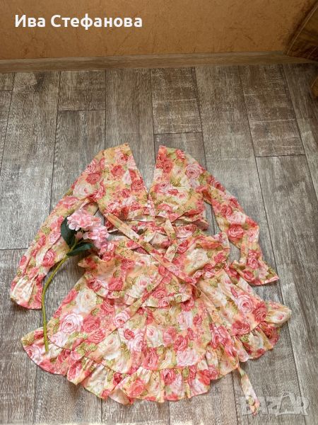 Рязана талия  елегантна официална романтична рокля волани къдри вълнообразни акценти Pink Points , снимка 1
