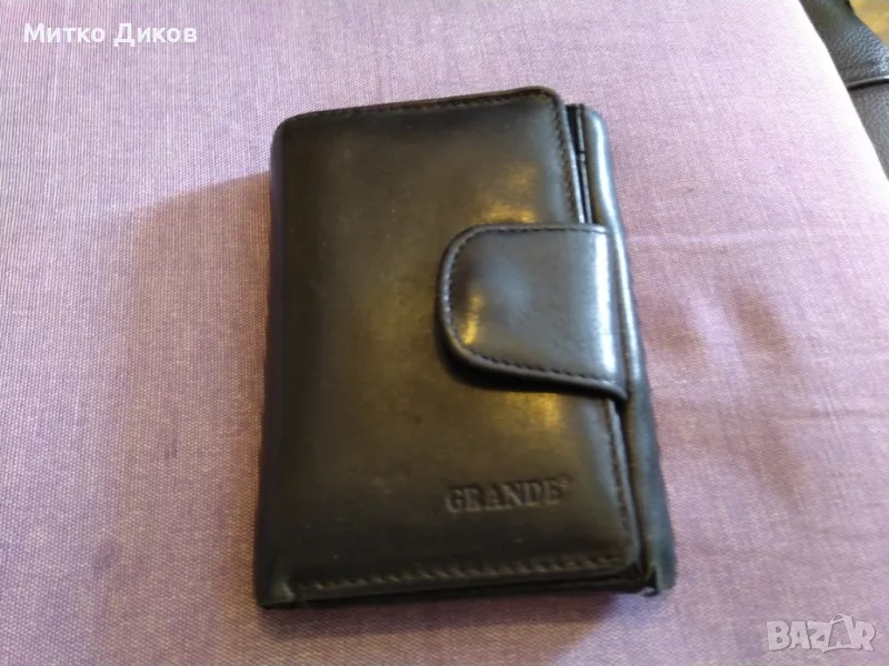 Портфейл Гранде марков естествена кожа с вътрешен цип 120х85мм нов, снимка 1