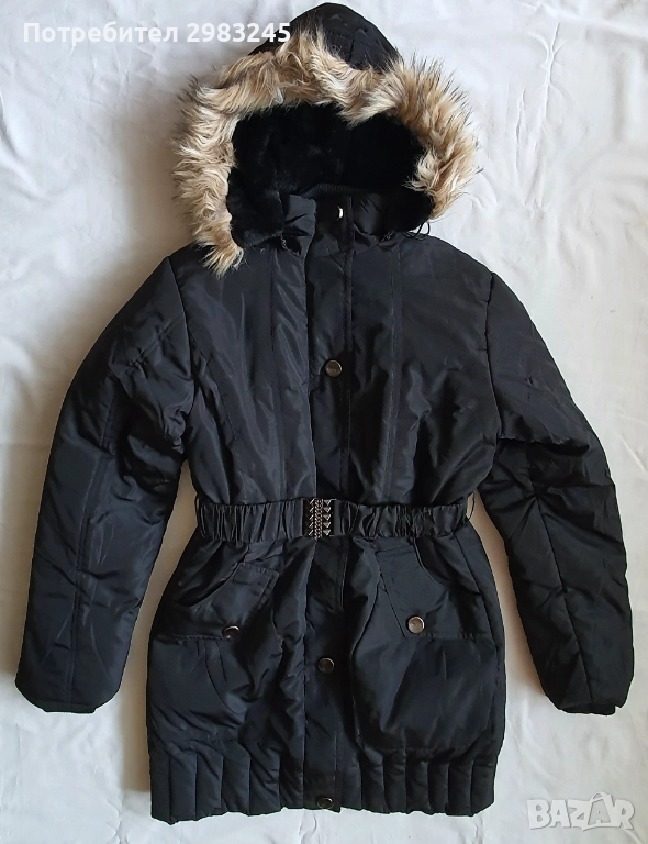 Дамско дълго черно яке с качулка , снимка 1