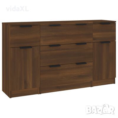 vidaXL Комплект бюфет от 3 части, кафяв дъб, инженерна дървесина（SKU:3115827, снимка 1