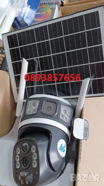 Двойна соларна безжична въртяща камера 4G 6MP 10zoom работи с СИМ SIM карта мобилни данни от тел. оп, снимка 1