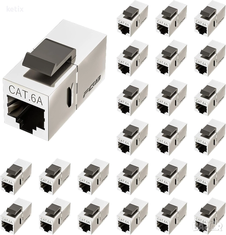 25 броя екранирани Keystone конектори Cat6a,RJ45, снимка 1