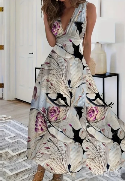 Лятна дълга рокля на цветя, снимка 1