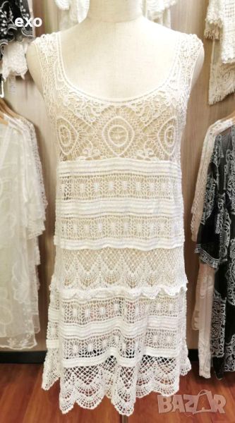 Бяла рокля дантела, Плажна рокля, Мини рокля дантела, Къса рокля дантела, снимка 1