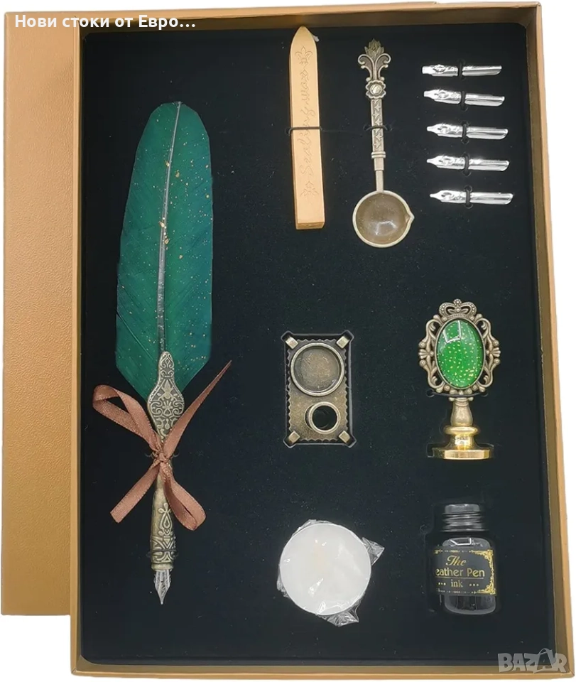 Комплект ръчно изработени винтидж пера с калиграфски пера, калиграфски пера,, снимка 1
