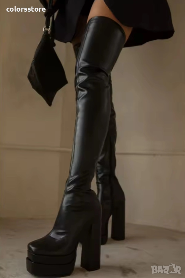 Чизми на ток - черна кожа - VSB1, снимка 1