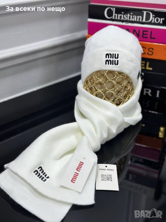 Miu Miu Комплект Шапка И Шал Миу Миу - Бели Или Черни Код E1145, снимка 1