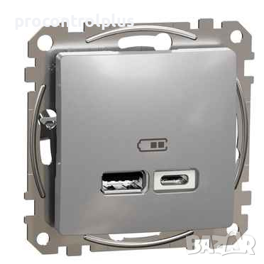 Продавам Розетка 2x USB тип A+C 2.4A 12W Алуминий SCHNEIDER ELECTRIC Sedna Design, снимка 1