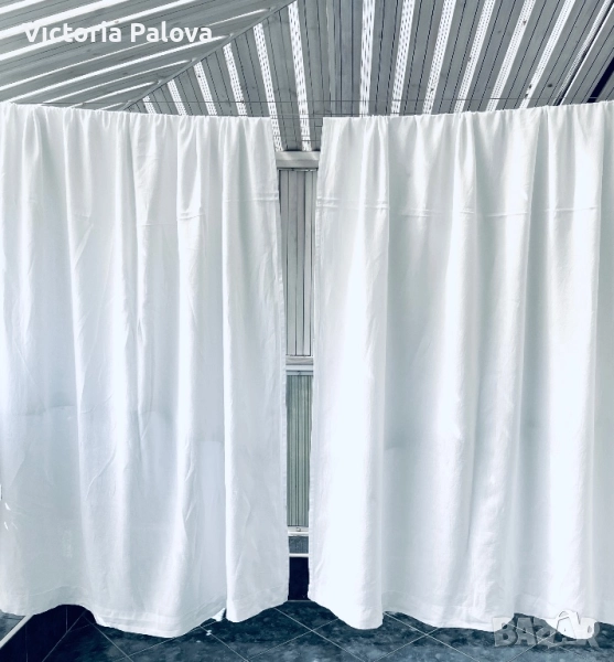 Две бели ленени (100%) пердета 2 броя, снимка 1