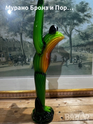 Масивна стъклена скулптура "Йога Жаба" (Мурано стил) – 44 см, 2.7 кг, снимка 3 - Декорация за дома - 53648778