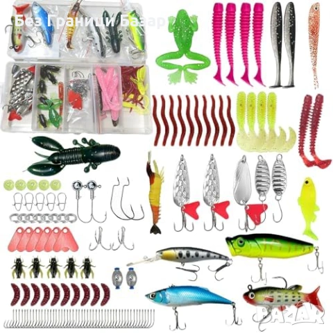 Нова Кутия с риболовни примамки 133 броя – реалистични 3D очи, ефект блясък