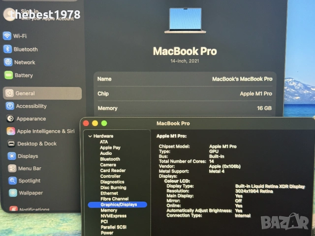 MacBook Pro 14 M1 Pro` 8 CPU/14 GPU/16GB RAM/512GB SSD/Бат 15ч, снимка 6 - Лаптопи за работа - 53787386