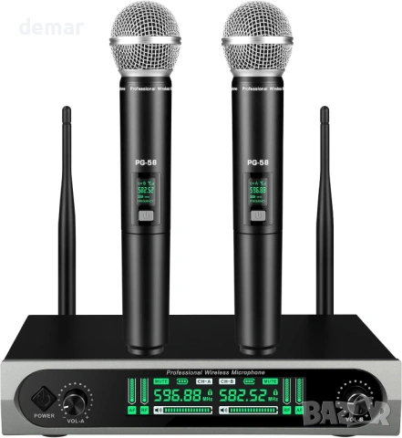 Безжична UHF микрофонна система с два динамични микрофона, до 60 м