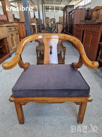 Ръчно изработен масивен акцентен стол в стил подкова Джеймс Монт!-внос от Германия!, снимка 2 - Столове - 50344480