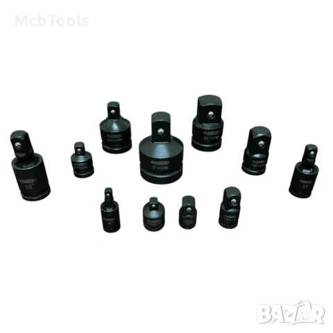 Комплект ударни преходници и карета 1/4″ 3/8″ и 1/2″ 11 части HAWEK, снимка 3 - Други инструменти - 53710213