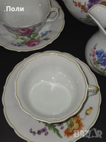 Сервиз за чай "Цветни букети" Meissen, 1930 г., снимка 7 - Антикварни и старинни предмети - 52211286