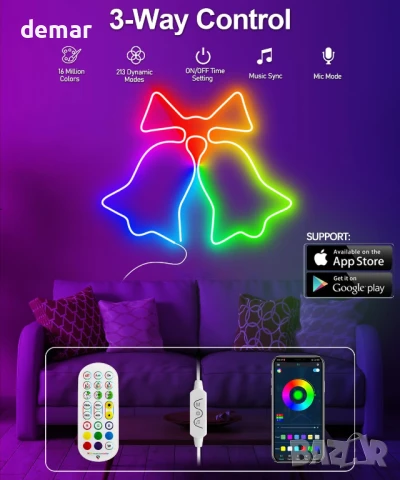 Неонова въжена светлина Daymeet, 5M RGBICW LED лента, дистанционно, IP67, USB, снимка 7 - Лед осветление - 50474541