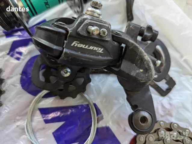 Shimano скорости 3х7 и спирачки, главина и касета, курбели, средно и педали, Плюс диск 160мм. МТБ, снимка 7 - Части за велосипеди - 47396111