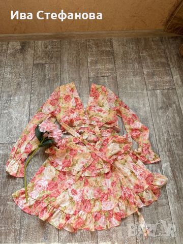 Рязана талия  елегантна официална романтична рокля волани къдри вълнообразни акценти Pink Points , снимка 1 - Рокли - 46173006