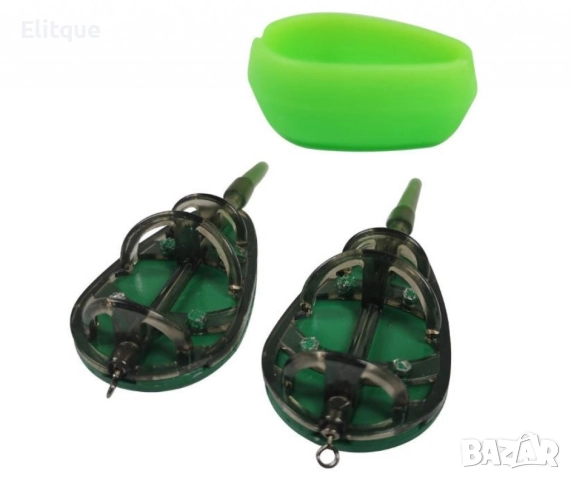 Комплект 2бр фидер хранилки + плеса за метод фидер риболов с форма за зареждане – 30g/40g/50g, снимка 3 - Други стоки за дома - 52852376