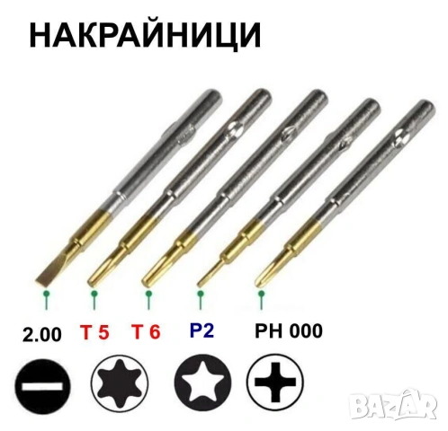 UNITOOL Комплект 5-в-1 Специална ОТВЕРТКА 125 мм с Накрайници за Фина Механика и Електроника БАРТЕР, снимка 2 - Отвертки - 53700158