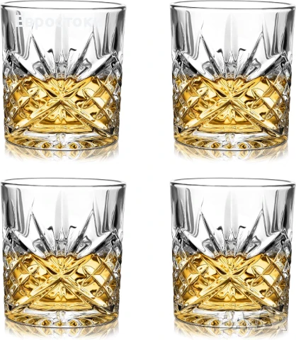 Кристални чаши за уиски Amisglass - комплект от 4 броя, 300 мл, безоловен ръчно духан кристал 
